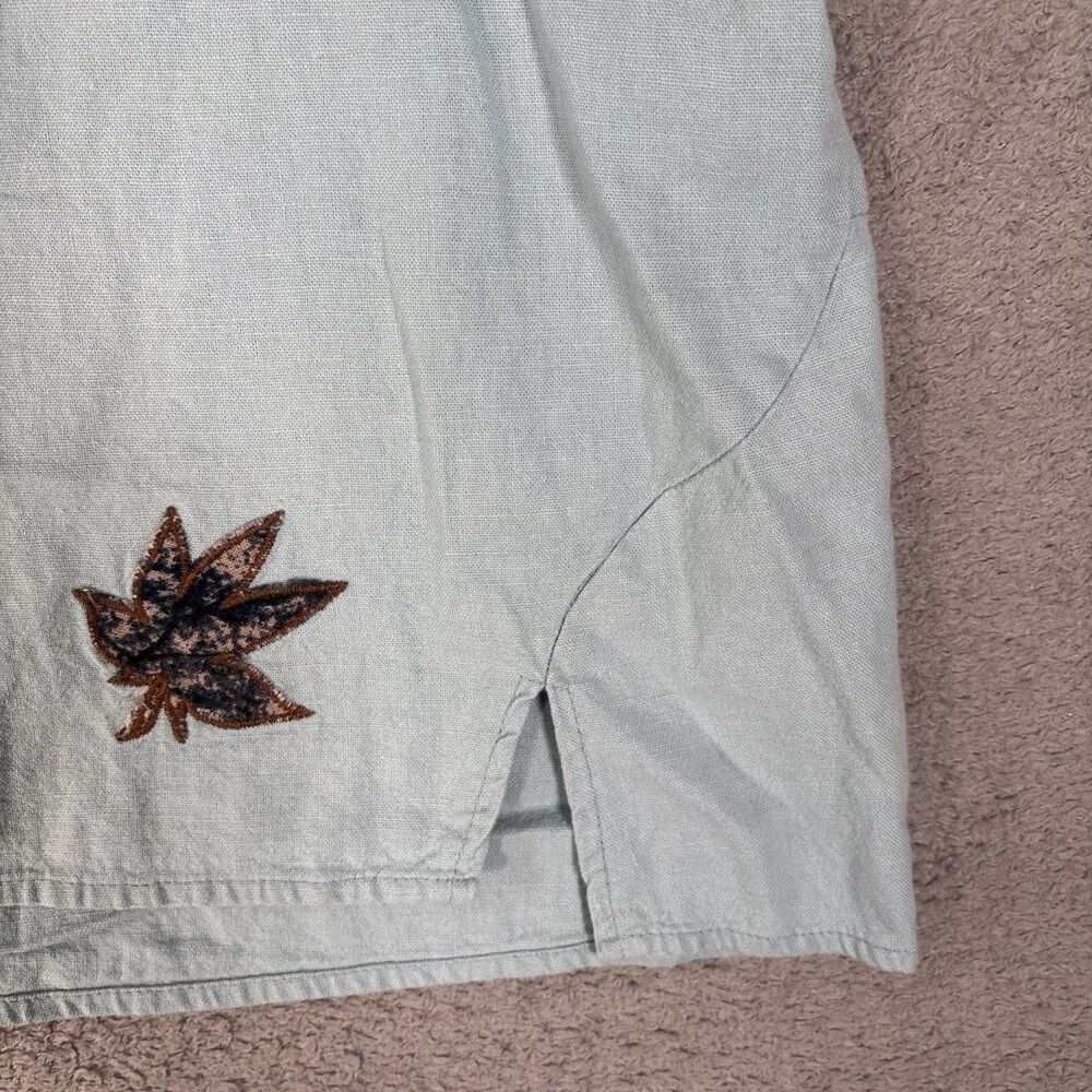 Baletti‎ Vitorino Top Women’s Size M Leaf Applique Slit Hem Powder Blue Bohemian - Picture 5 of 13